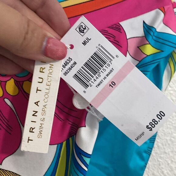 NWT-Trina Turk- FONTAINE BANDED TWIST BACK HIGH WAIST SWIM BOTTOM -Size 10 - Picture 7 of 12